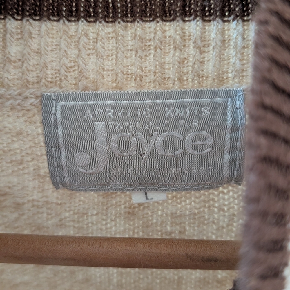 Vintage Geometric Argyle Patterned 1/4 Button Up Collared Sweater In Ivory/Brown - Picture 8 of 8